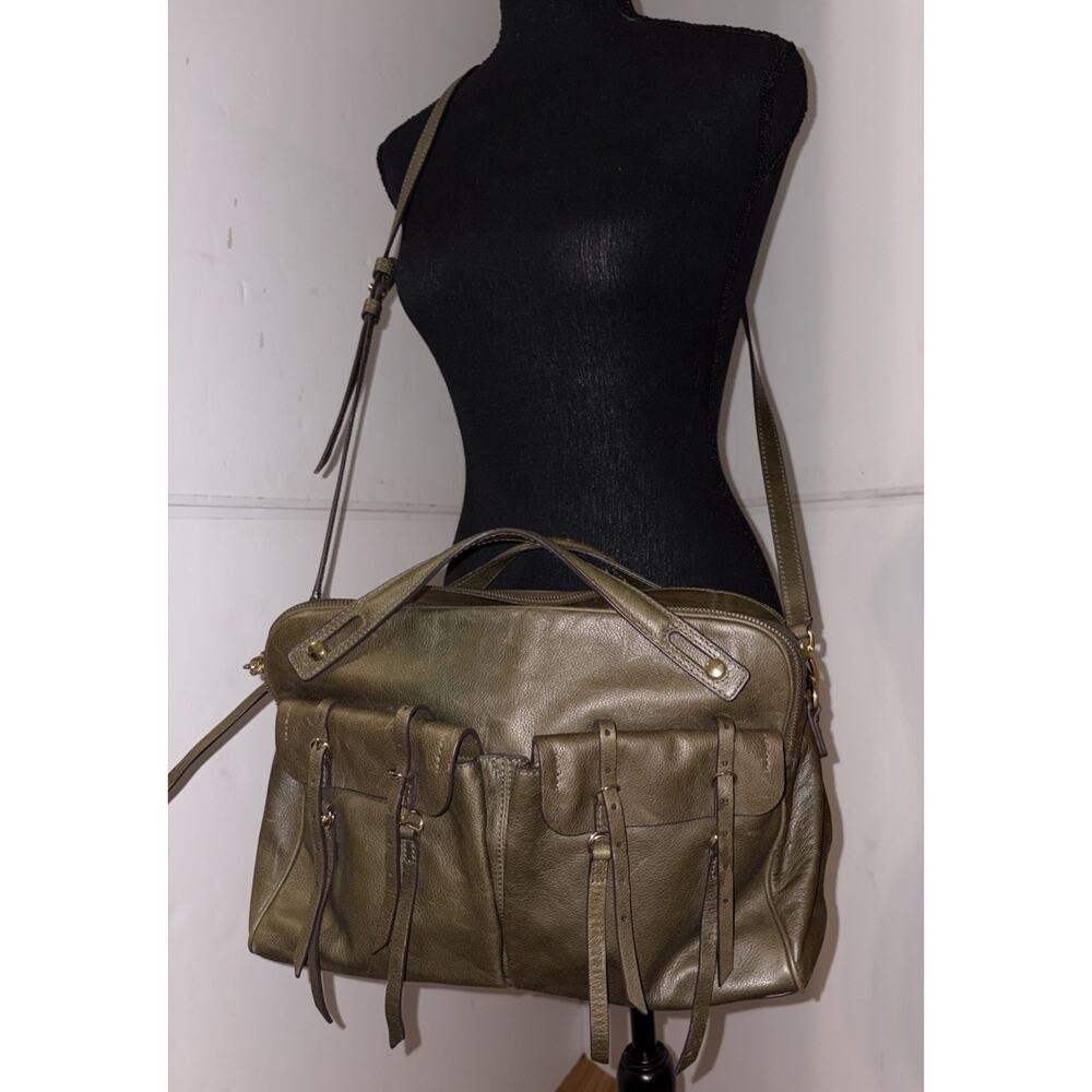 BANANA REPUBLIC Leather Large Duffle North/South Tote Dark Olive Green 2015 - Picture 6 of 16